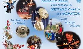 ARMAN D'ARINE, One'Mandarine Show. - Clown Musicien et Magicien. Tout Public 1 à 100 ans. 
