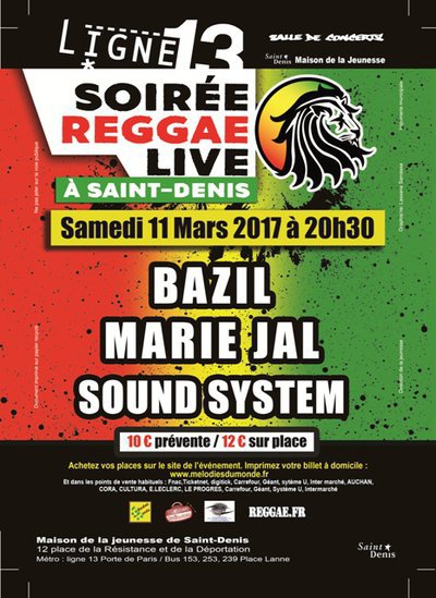 Soirée Reggae Live avec Bazil, Marie Jal +SOUND SYSTEM