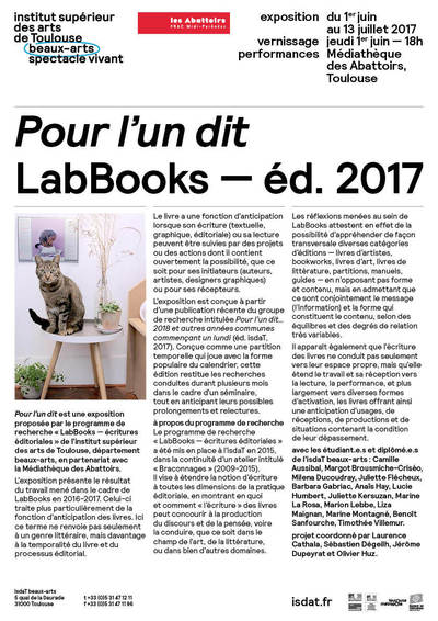"Pour l’un dit" LabBooks — éd. 2017