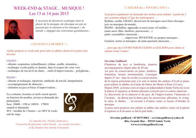 Week-end de stage musique en Bourgogne 13 et 14 juin 2015