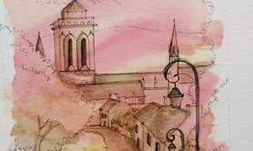 Croquis et aquarelle dans Locronan (29), avec Laure Sureau