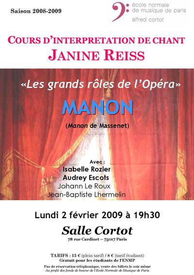 Janine reiss : cours d'interprétation public de chant lyrique