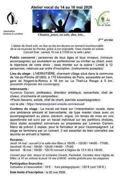 ATELIER VOCAL : CHANTER EN SOLO, DUO, ...