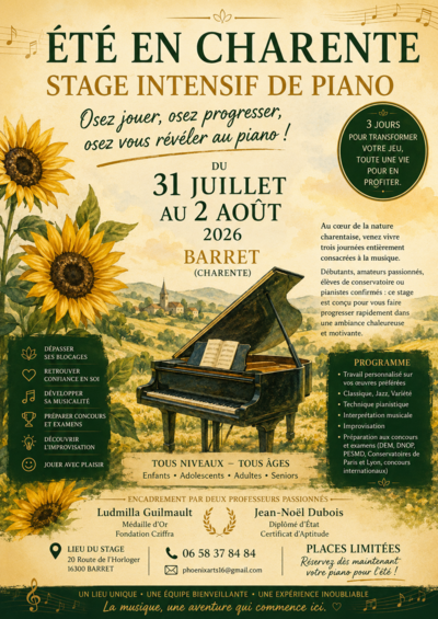 Barret, stage de piano, 3 jours intensifs