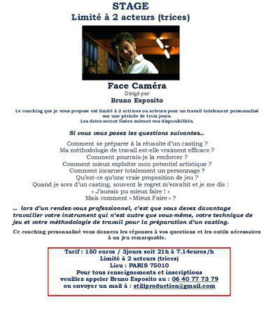 STAGE FACE CAMERA POUR 2 ACTEURS(TRICES)