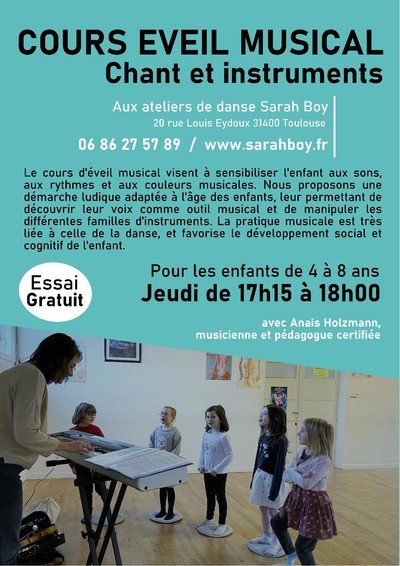 Les ateliers de danse Sarah Boy - Cours éveil musical 4-7 ans