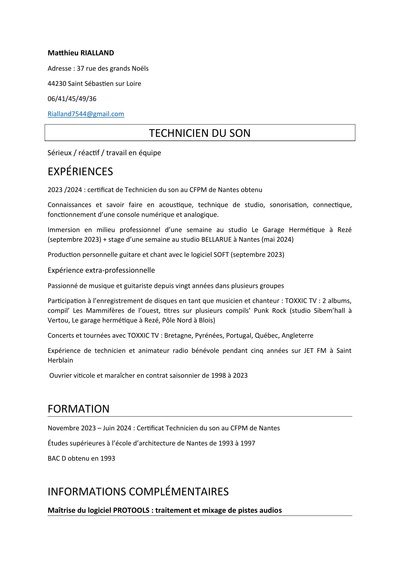 Stage d'assistant à la technique son