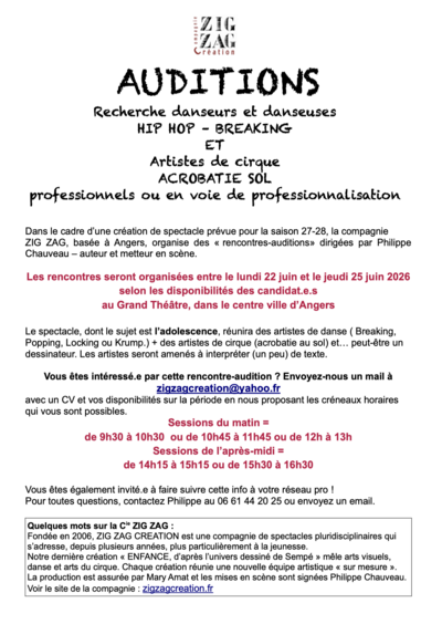 Audition danseurs hip hop et circassiens