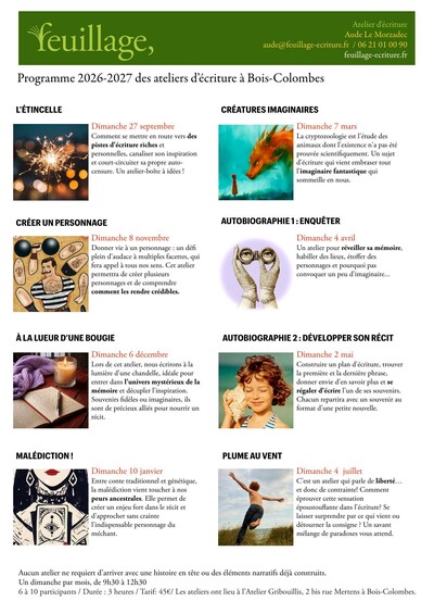 Feuillage, atelier d’écriture - 8 ateliers d’écriture à la carte