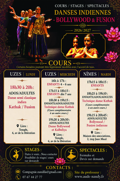 Compagnie Nandila - Cours danses indiennes / Bollywood & Fusion 2026-2027