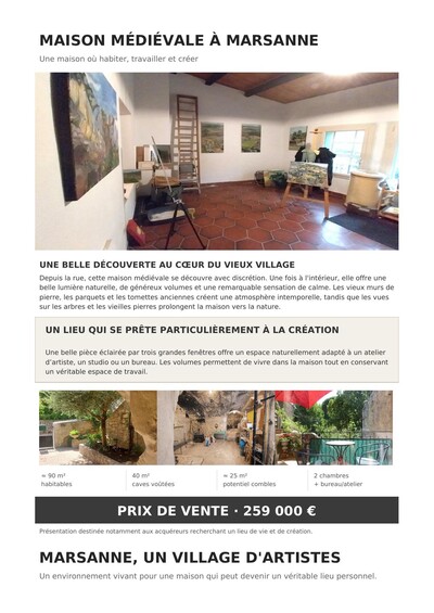 Maison médiévale avec atelier – Marsanne (Drôme) – 259 000 €
