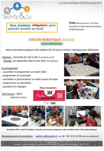 Techtic&Co - ATELIER ROBOTIQUE 2021/2022  - pour débutants & confirmés -