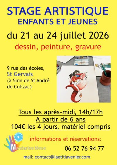 stages dessin, peinture et gravure jeunes et enfants 