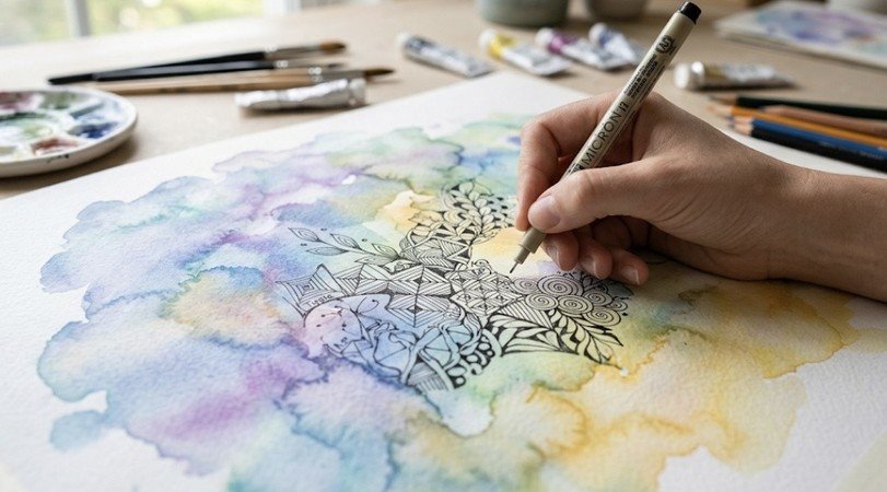 Aquarelle intuitive et dessin méditatif Zentangle