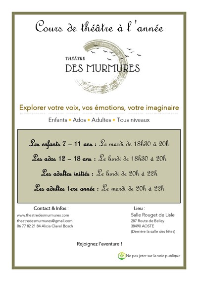 Théâtre des Murmures - Cours de théâtre Enfants - Ados - Adultes