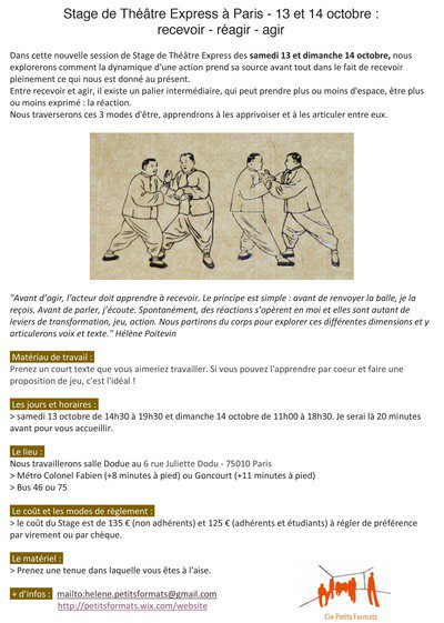 Stage de théâtre express : recevoir - réagir - agir
