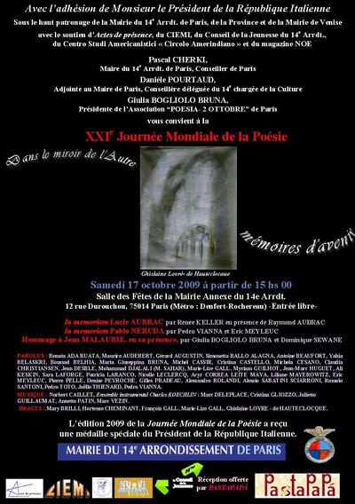 XXIe Journée Mondiale de la Poésie Dans le miroir de l’Autre : mémoires d’avenir