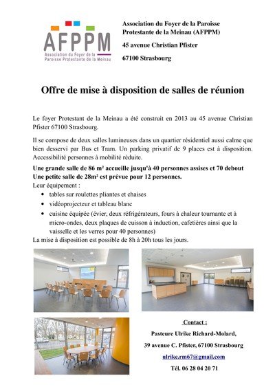 Locaux pour ateliers, cours...réunions à la MEINAU 67100