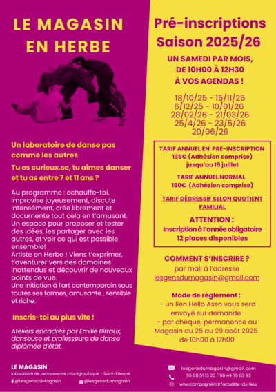 Le Magasin  -  Le Magasin en herbe – pré-inscriptions 2025/26