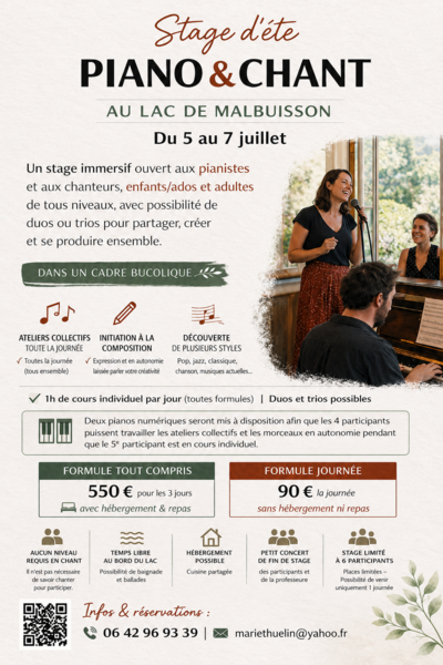 Stage de piano&chant au lac de Malbuisson 