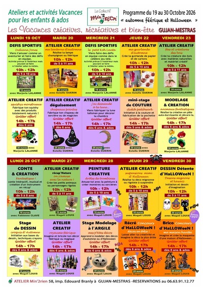 Activités créatives et récréatives enfants-ados Vacances