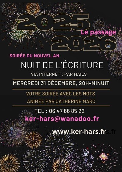 Nuit de l'écriture via le net le 31 décembre2025