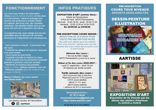 Aartisse - Cours dessin-peinture pré inscription