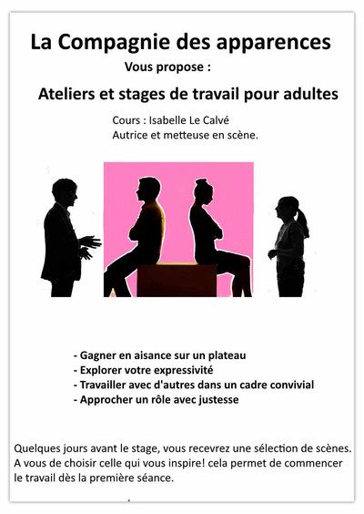 Compagnie des apparences - Stage de théâtre pour adultes  tous les mardis de 18h à 20h