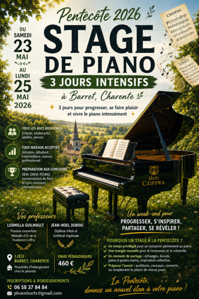 PENTECÔTE 2026 — STAGE DE PIANO INTENSIF Barret, Charente