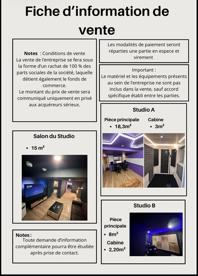 À VENDRE – STUDIO D'ENREGISTREMENT