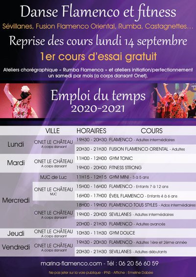 MARINA - COURS DE FLAMENCO / SEVILLANES / FUSION RENTREE 2020-2021