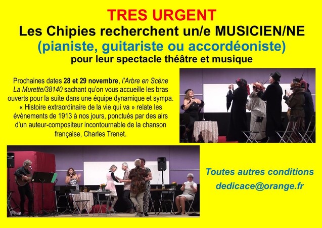 RECHERCHE MUSICIEN TRES URGENT