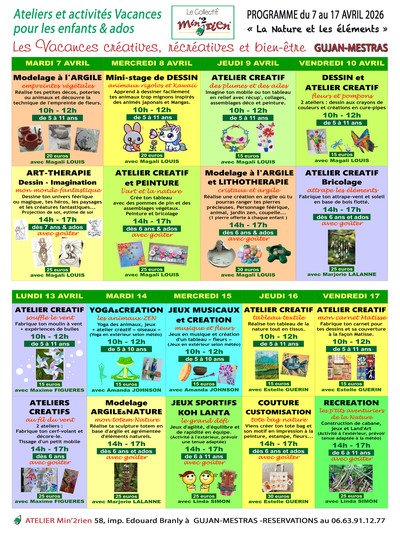 Activités créatives et récréatives enfants-ados Vacances