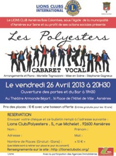 Cabaret Vocal "Les Polyesters" : 26 Avril, Asnieres sur Seine