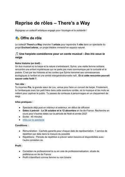 Recherche 1 comédienne-musicienne