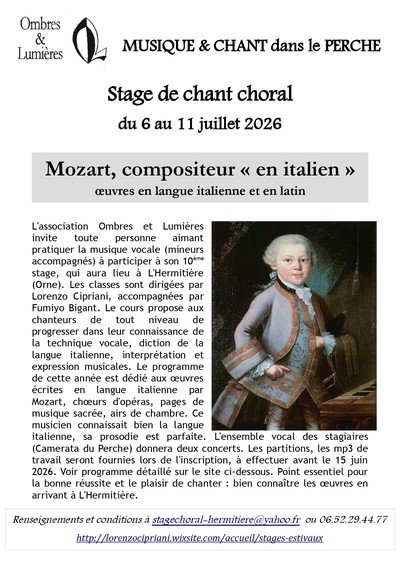 stage choral en juillet dans le Perche : Mozart en italien