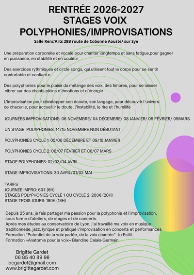 Stages Voix 2026/2027