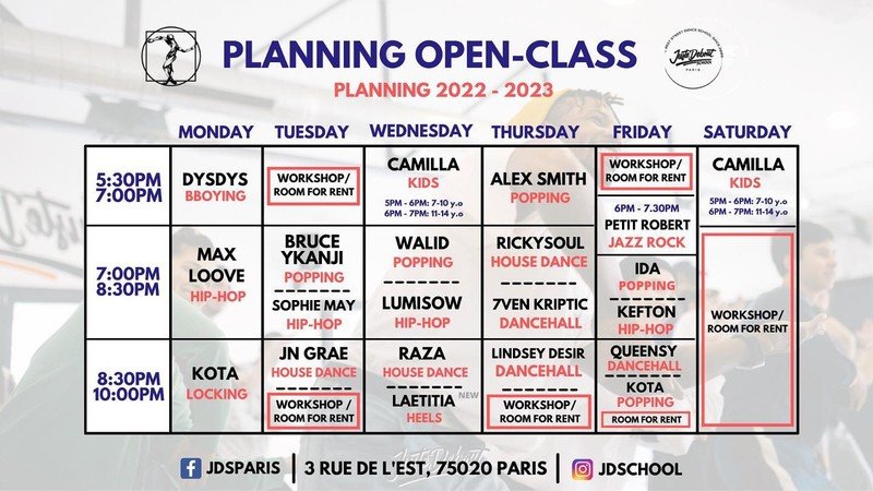 Juste Debout School - COURS DU SOIR / OPEN