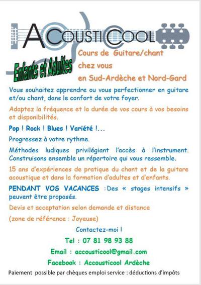 Accousticool - Cours de guitare et/ou de chant à domicile en sud-ardêche