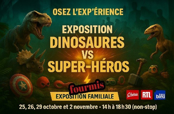 Exposition de dinosaure vs super-héros