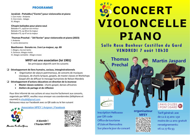 Concert violoncelle et piano