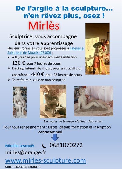 Mirlès sculpture - de l'argile à la sculpture - modelage