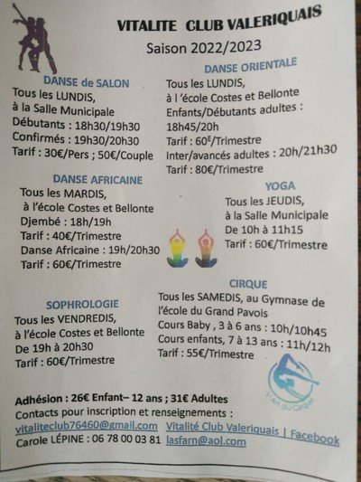 Vitalité club Valeriquais - YOGA  et YOGA DU RIRE
