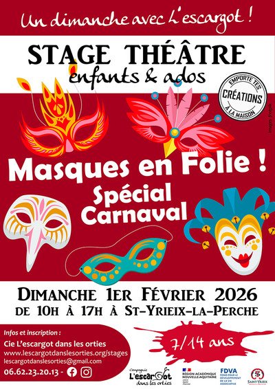 Stage théâtre « Carnaval : Masques en Folie ! » - 7/14 ans