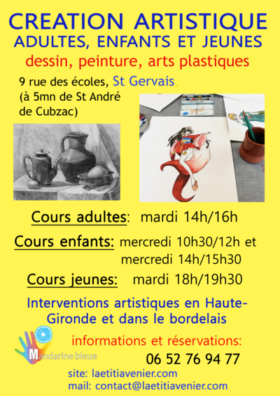 Atelier Mandarine Bleue - Ateliers Arts plastiques, dessin, peinture