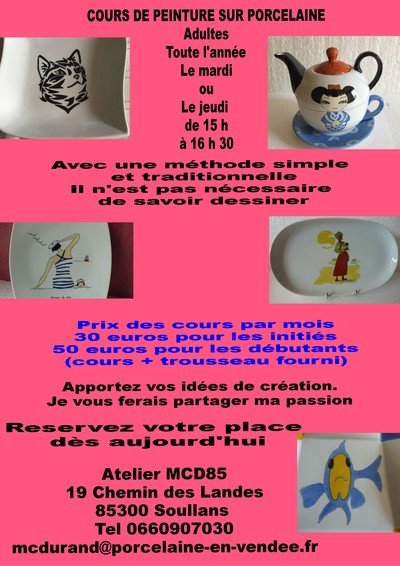 Atelier MCD 85 - Cours de peinture sur porcelaine