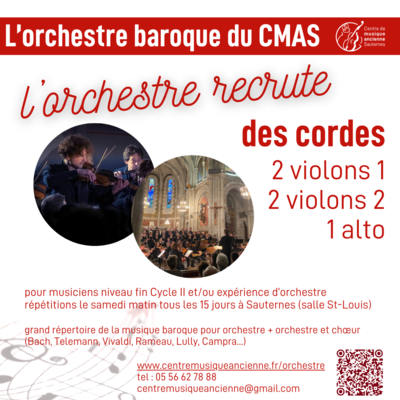 Orchestre baroque du CMAS recrute des cordes