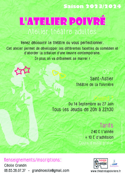 Théâtre de la poivrière - Atelier théâtre adulte