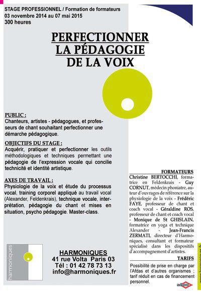 Perfectionner la pédagogie de la voix du 03/11/14 au 07/05/15