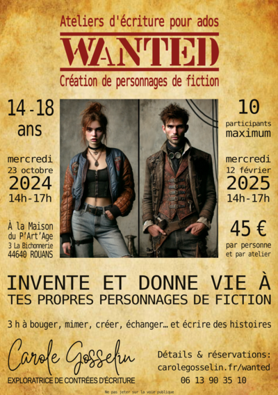 Atelier d'écriture Ados - Création de personnages de fiction